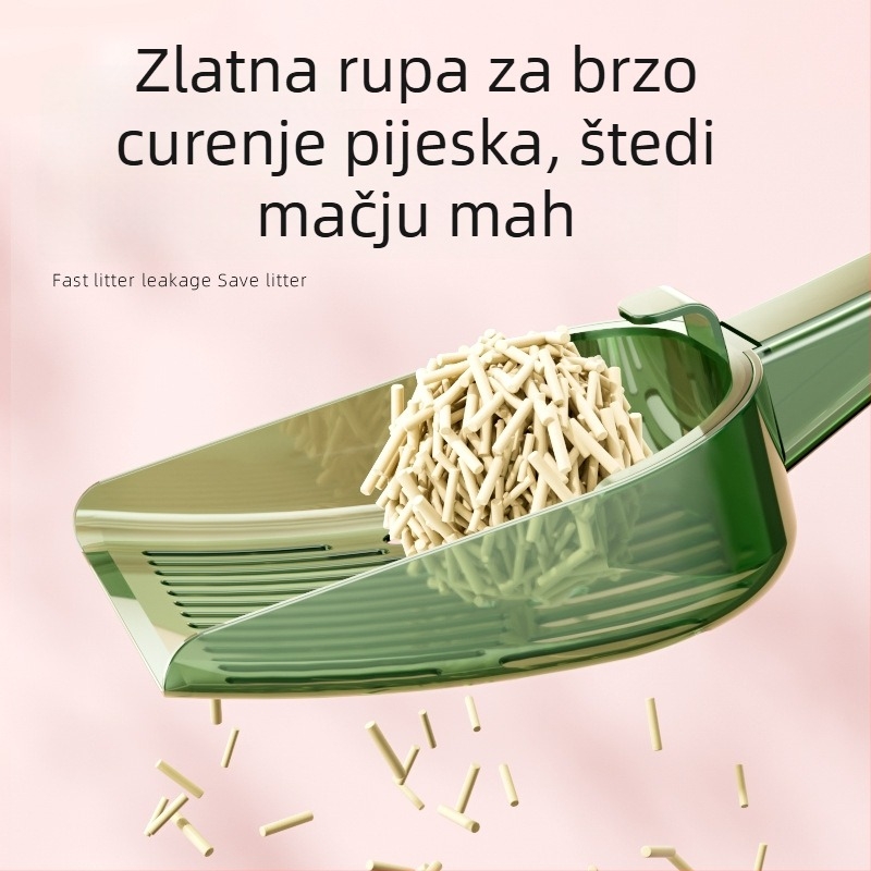 Lopatica za mačji pijesak, s finim otvorima, transformirajuća dvodijelna u jedno, kosim sitom, od plastike
