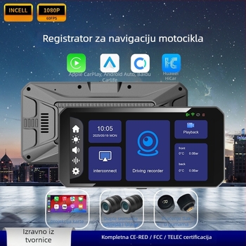 Motocikl DVR s CarPlay projekcijom, GPS navigacijom, 1080p zapisom, 140° kutom snimanja, podrška TF karti 128GB