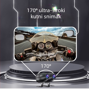 Motociklistička dash kamera s CarPlay, prednje i stražnje snimanje — Model P-528Z, kut gledanja 170°, 5MP, 64GB pohrana, nosač na upravljač