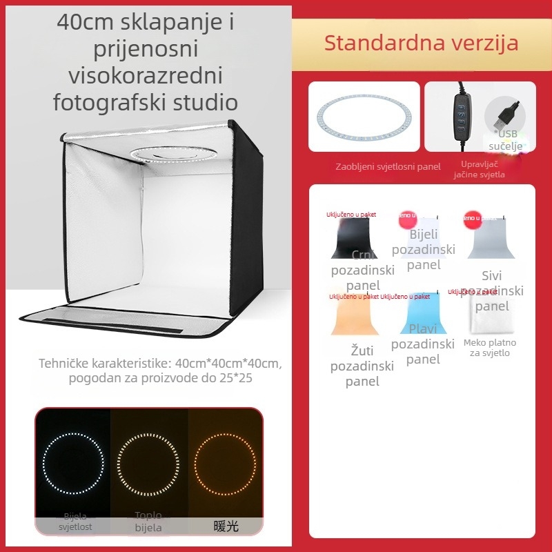 Mini foto-studio - Brend: refutuna; Model: Ring light verzija s dvostrukom temperaturom boje; Materijal: poliester + LED pločica; Težina: 2.6 kg; Kod proizvoda: Syled440 ssd