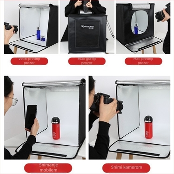Malo foto-studio LED softbox s dvostrukom temperaturom boje, sklopivi dizajn, daljinski upravljač, poliester panel