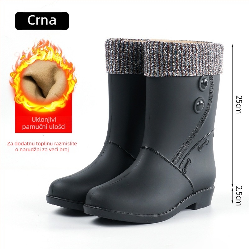 Ženske kišne čizme s fleecem podstavom, srednje visoke, vodootporne i protuklizne