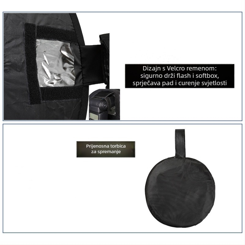 Kružni softbox bez magneta za fotoaparat, gornja montaža, sklopiv, mekano svjetlo
