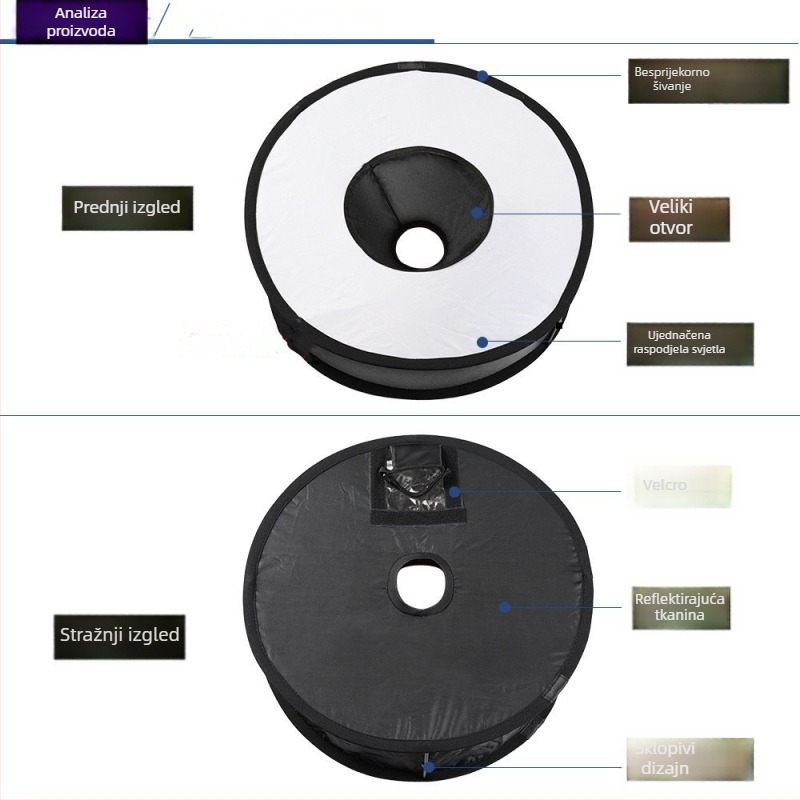 Kružni softbox bez magneta za fotoaparat, gornja montaža, sklopiv, mekano svjetlo