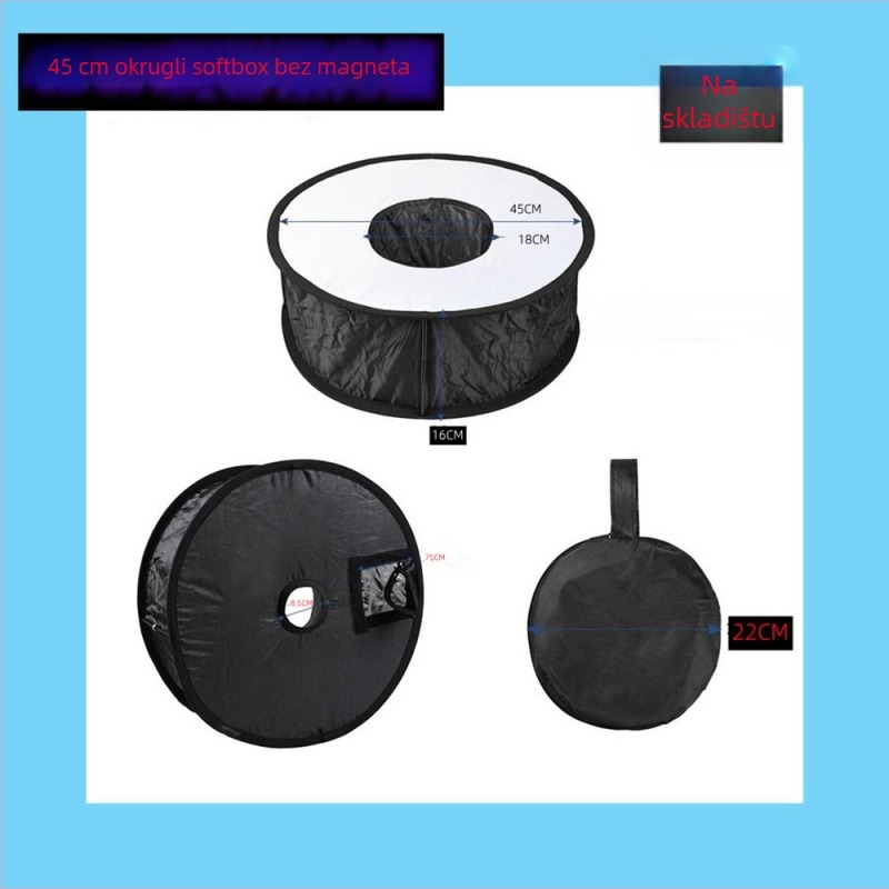 Kružni softbox bez magneta za fotoaparat, gornja montaža, sklopiv, mekano svjetlo
