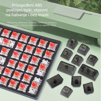 Mehanička tipkovnica s 100 tipkama, prozirni poklopci tipki, RGB pozadinsko osvjetljenje, podržava prilagodljive mehaničke prekidače.