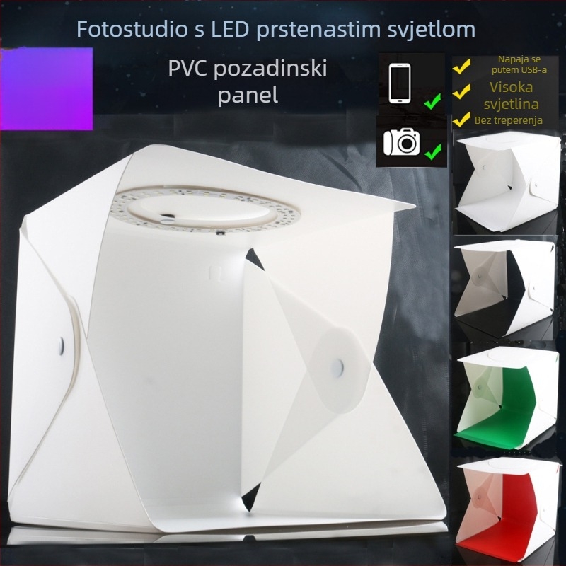Mini LED kružno svjetlo foto kutija – studijski komplet za fotografiranje nakita, sklopivi