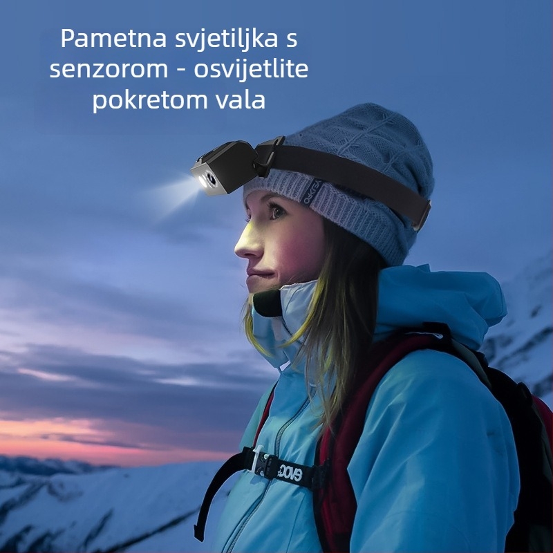 D9 LED kamera za čelo sa senzorom valova, 2.0MP HD akcijska kamera, 90° kut snimanja, USB, baterija 1800mAh