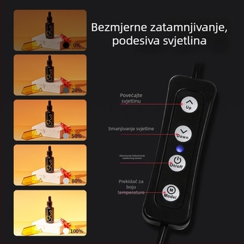 RETENG mini studijo s podesivim LED osvjetljenjem; sklopivi i prijenosni foto studio; Materijali: LED ploča od poliestera; Dimenzije: 40×40×40 cm; Težina: 2,8 kg.