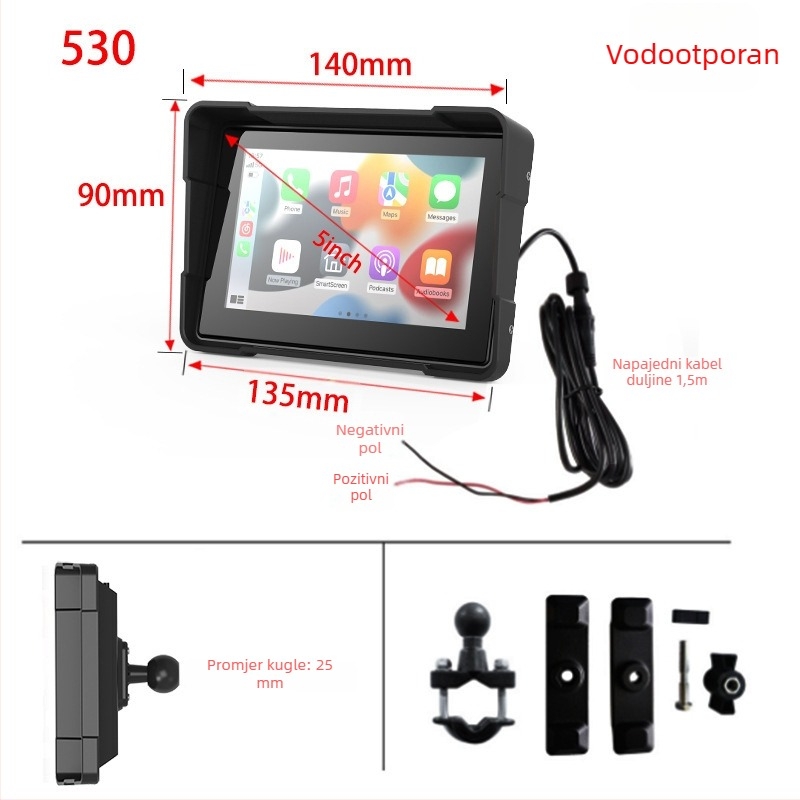 5-inčna motociklistička CarPlay kamera MT01, dvostruko snimanje prednje i stražnje, 170° kut vidnog polja, 2.0 MP senzor, podrška do 64 GB memorije