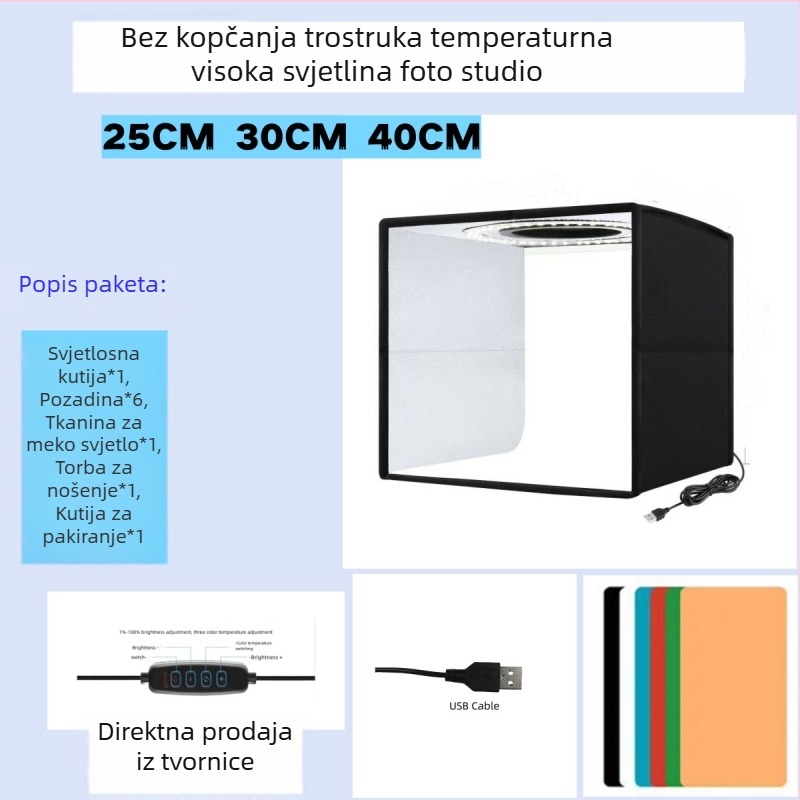 LED mini foto studio sa softboxom, 25/30/40 cm – stolno fotografiranje predmeta
