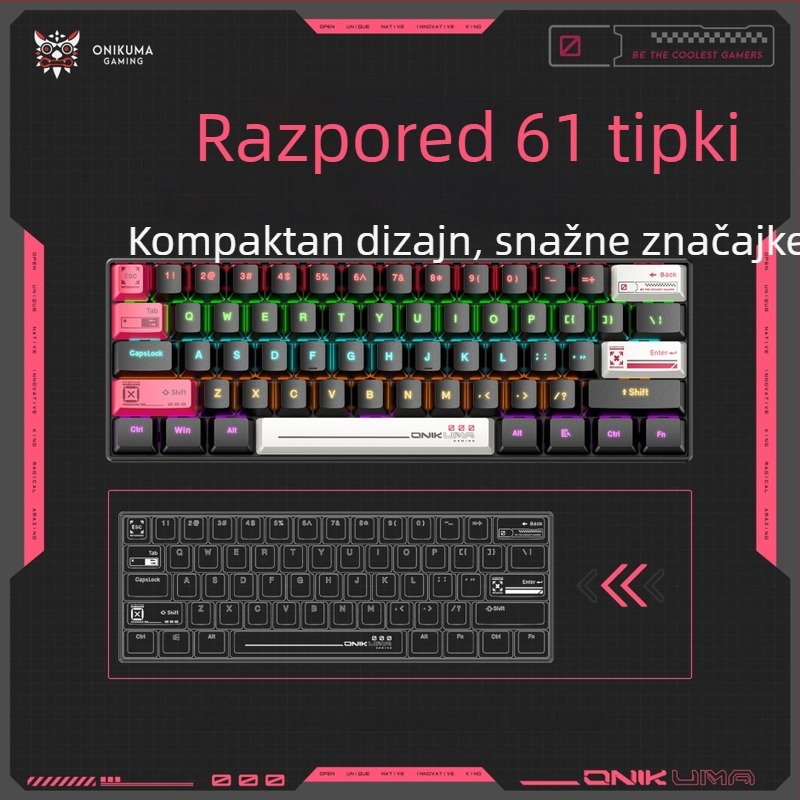 ONIKUMA G55 mehanička tipkovnica, 61 tipka, RGB pozadinsko osvjetljenje, žičana veza