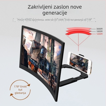 Nova generacija povećivača zaslona za mobitel, 14-inčni zakrivljeni zaslon, 3D HD povećanje, stolna podrška