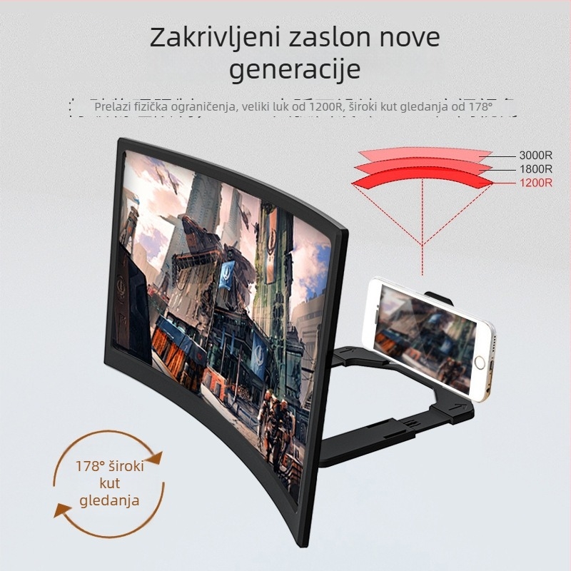 Nova generacija povećivača zaslona za mobitel, 14-inčni zakrivljeni zaslon, 3D HD povećanje, stolna podrška