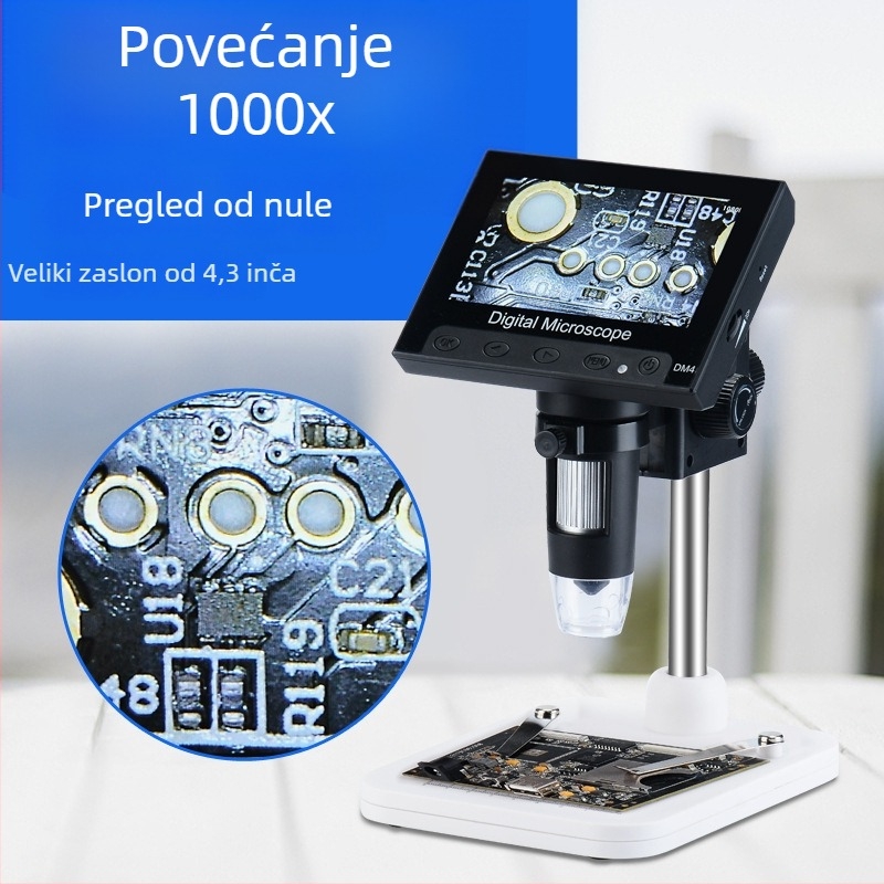 DM4USB digitalni mikroskop s 1000x povećanjem, s ugrađenim zaslonom, za popravak sklopova i matičnih ploča