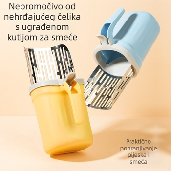 Metalna lopatica za mačji stelj All-In-One s ugrađenim alatom za čišćenje vrećica, odvojiva, velika kapacitet, marka JN
