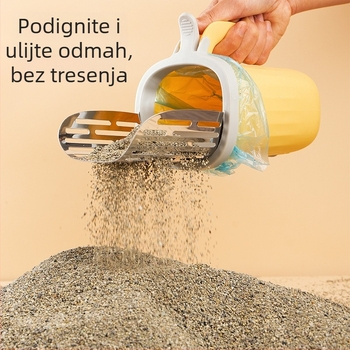 Metalna lopatica za mačji stelj All-In-One s ugrađenim alatom za čišćenje vrećica, odvojiva, velika kapacitet, marka JN