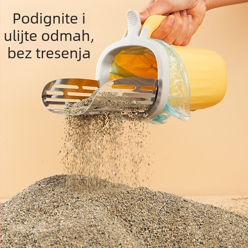Metalna lopatica za mačji stelj All-In-One s ugrađenim alatom za čišćenje vrećica, odvojiva, velika kapacitet, marka JN