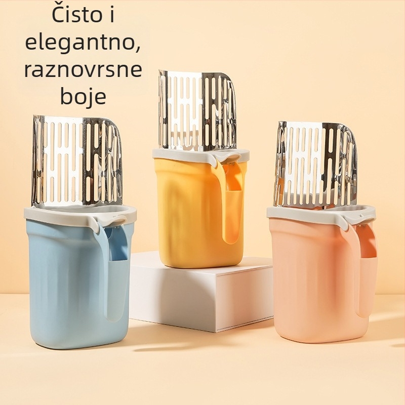 Metalna lopatica za mačji stelj All-In-One s ugrađenim alatom za čišćenje vrećica, odvojiva, velika kapacitet, marka JN