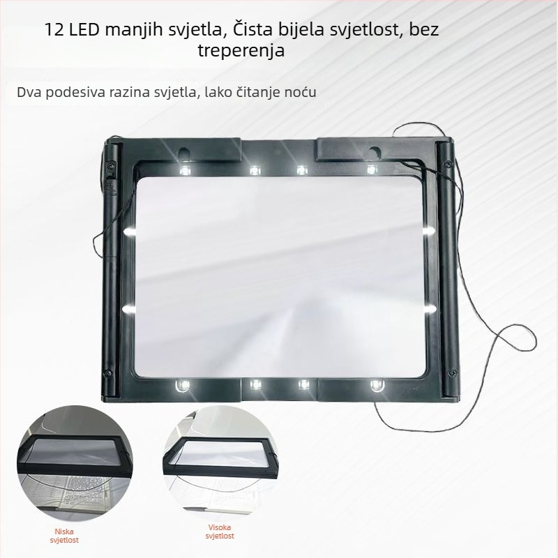 Višenamjenska lupa za stol i za nošenje oko vrata, 12 LED-a, 3× povećanje, za čitanje starijih osoba