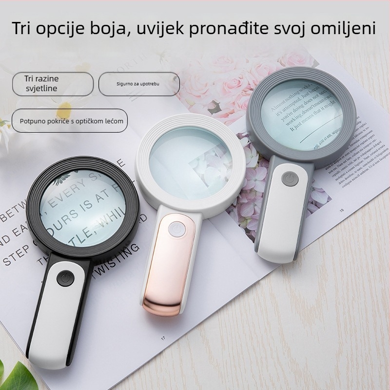 BIJIA ručna lupa sa svjetlom, 18 LED, HD povećanje, hladno/toplo svjetlo, za čitanje i popravke