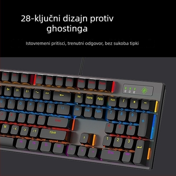 Mehanička tipkovnica, 104 tipke, USB žični, ABS kapice tipki, 17 načina osvjetljenja