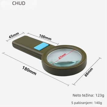 Chuda osvijetljena ručna povećalo s 10 LED, 10x optička HD leća, za čitanje starijima