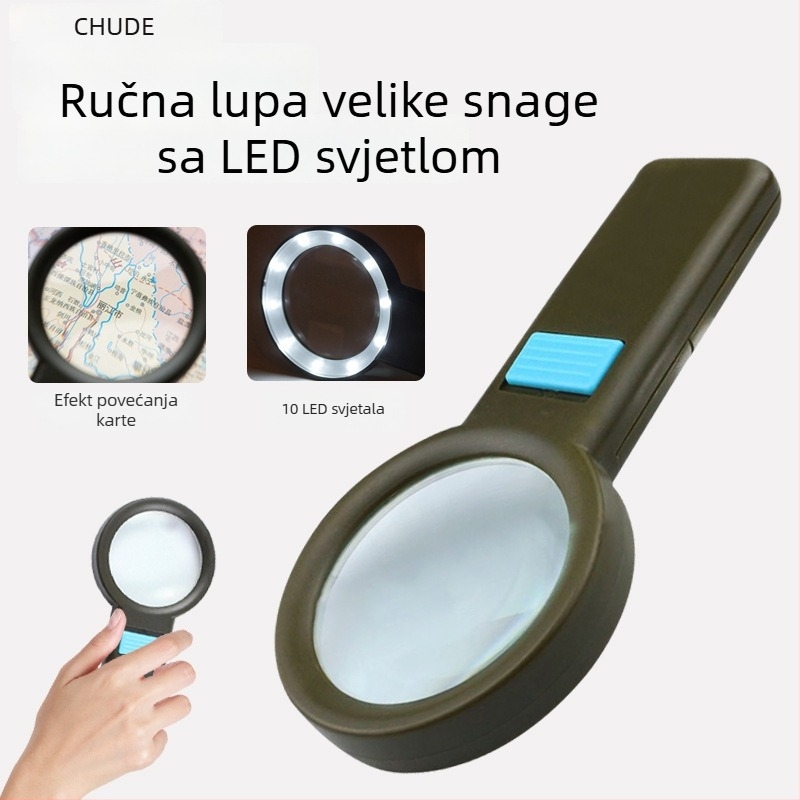 Chuda osvijetljena ručna povećalo s 10 LED, 10x optička HD leća, za čitanje starijima