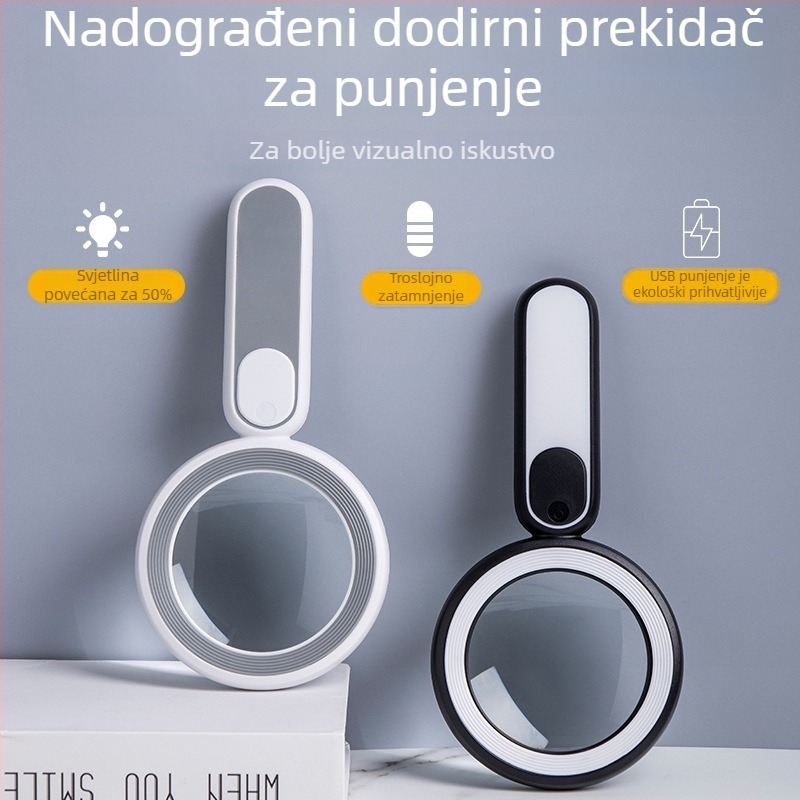 Prijenosna ručna lupa sa 21 LED svjetla, USB punjenje, dodirni prekidač – za čitanje i detaljno pregledavanje