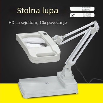 Stolna lupa s LED osvjetljenjem, 10× povećanje, za čitanje i precizan rad: zavarivanje, popravak mobitela i graviranje pločica; pravokutna LED svjetiljka.