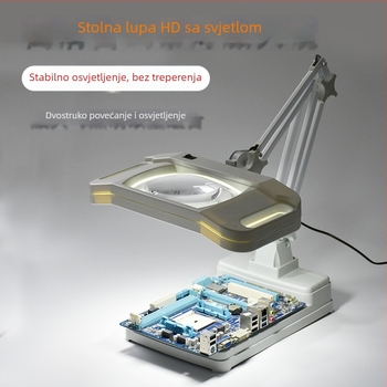 Stolna lupa s LED osvjetljenjem, 10× povećanje, za čitanje i precizan rad: zavarivanje, popravak mobitela i graviranje pločica; pravokutna LED svjetiljka.