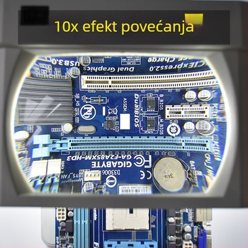 Stolna lupa s LED osvjetljenjem, 10× povećanje, za čitanje i precizan rad: zavarivanje, popravak mobitela i graviranje pločica; pravokutna LED svjetiljka.