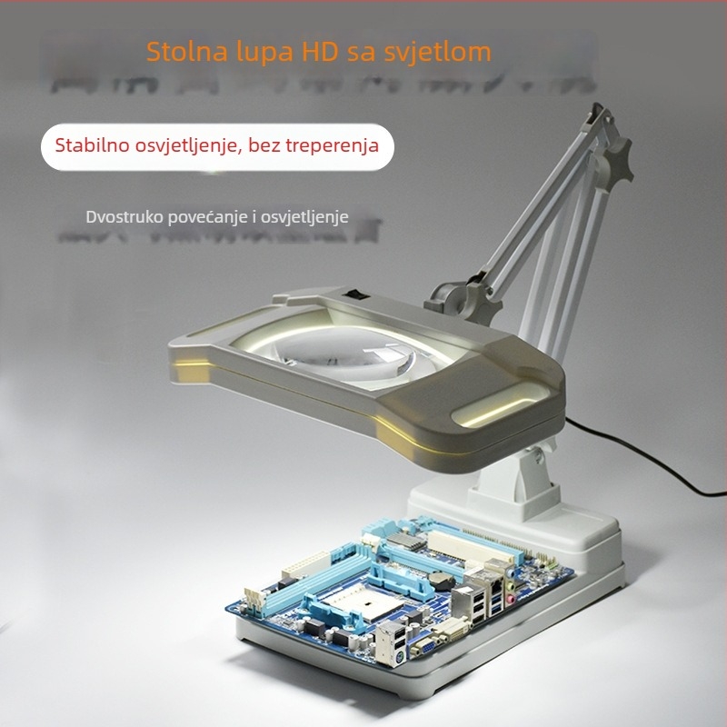 Stolna lupa s LED osvjetljenjem, 10× povećanje, za čitanje i precizan rad: zavarivanje, popravak mobitela i graviranje pločica; pravokutna LED svjetiljka.