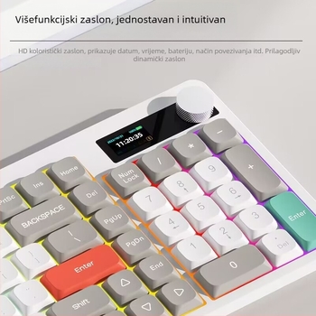 YK100 mehanička tipkovnica s ugrađenim zaslonom, tri načina povezivanja: bežično, žično, Bluetooth, crveni mehanički prekidači, PBT tipke s sublimacijom
