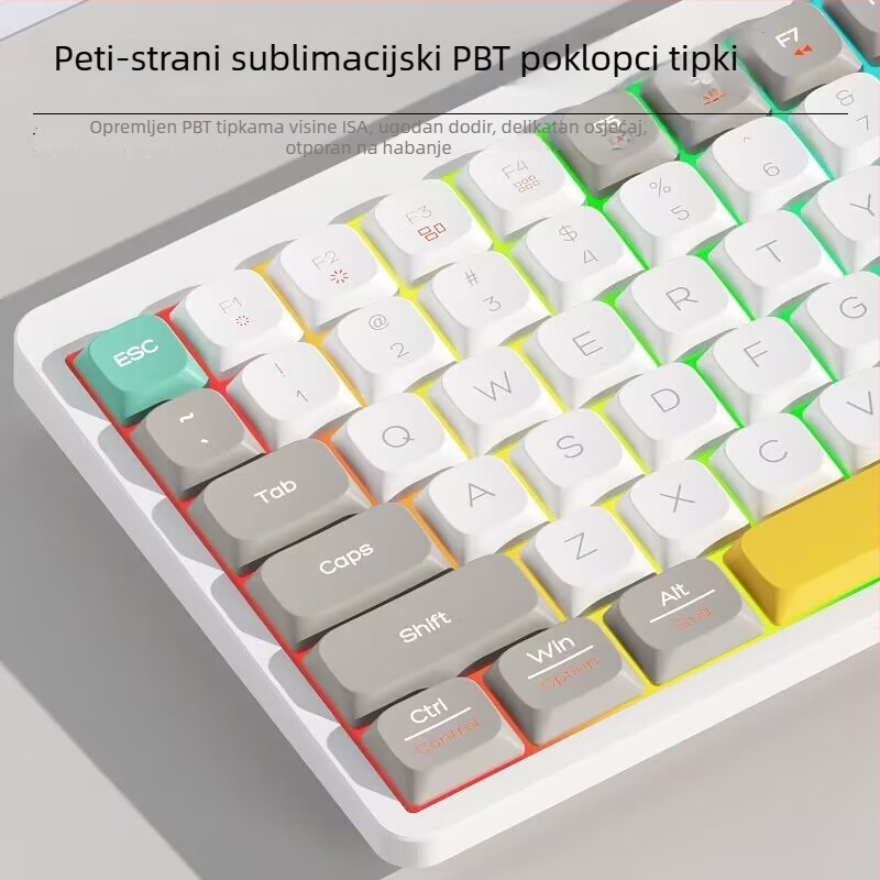 YK100 mehanička tipkovnica s ugrađenim zaslonom, tri načina povezivanja: bežično, žično, Bluetooth, crveni mehanički prekidači, PBT tipke s sublimacijom
