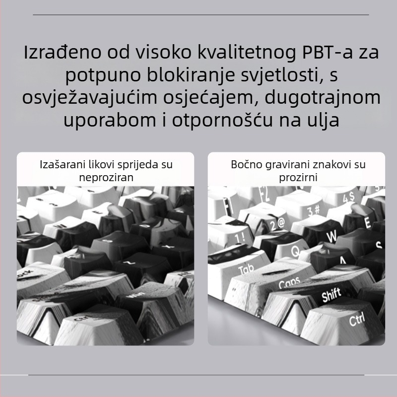 Mehanička tipkovnica s PBT kapicama, 127 tipki, RGB pozadinsko osvjetljenje, vodootporna, prilagodljiva