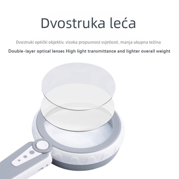 Chu Da ručna dvostruka lupa s lampom, velikog promjera za čitanje starijima