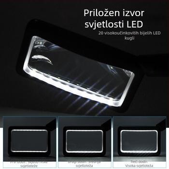 Lupa za čitanje s USB napajanjem, 4x povećanje, ručna, prijenosna, kvadratnog oblika, 20 LED, model 1311