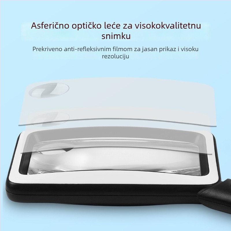 Lupa za čitanje s USB napajanjem, 4x povećanje, ručna, prijenosna, kvadratnog oblika, 20 LED, model 1311