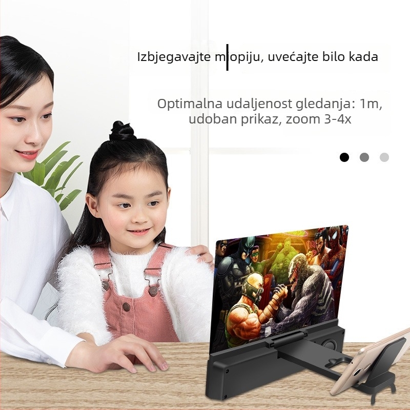 Povećalo zaslona za mobitel s filtrom protiv plavog svjetla, 5D HD povećanje, Bluetooth zvučnik i stalk, ugrađena baterija 1200–2000 mAh, USB napajanje, Bluetooth 5.3
