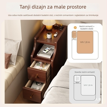 Noćni ormarić od masivnog drveta, minimalistički modern dizajn, prostor za pohranu, zahtijeva ugradnju nogu