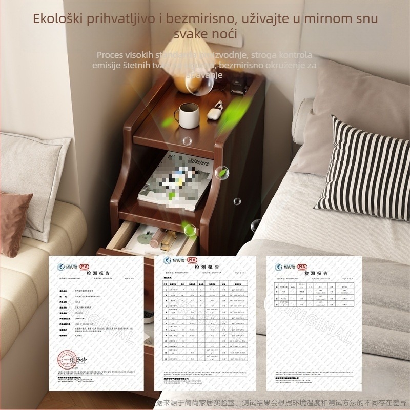 Noćni ormarić od masivnog drveta, minimalistički modern dizajn, prostor za pohranu, zahtijeva ugradnju nogu