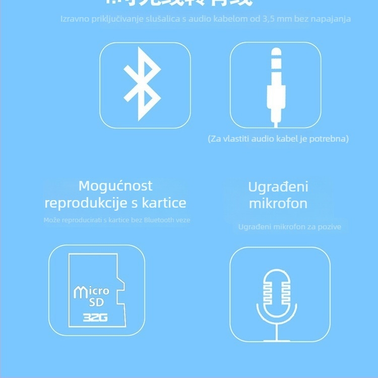 Bluetooth slušalice za glavu s preklopnim trokutnim dizajnom, stereo, Bluetooth 5.0, domet 10 m