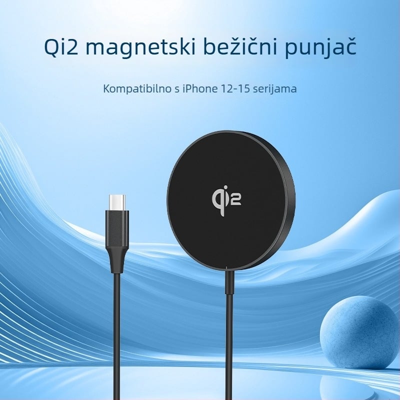 Magnetski bežični punjač za Apple MagSafe, izlaz 15W, QC3.0, 2A, Qi2-MPP certificiran