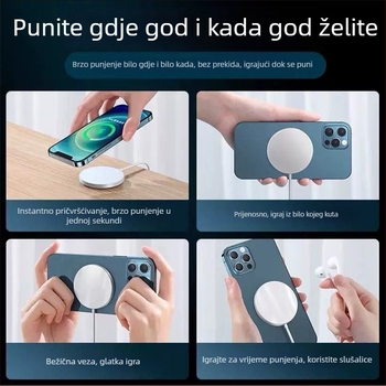 MagSafe bežični punjač s magnetskim držanjem za iPhone 12–16, 15W PD brzo punjenje, izlaz 2A