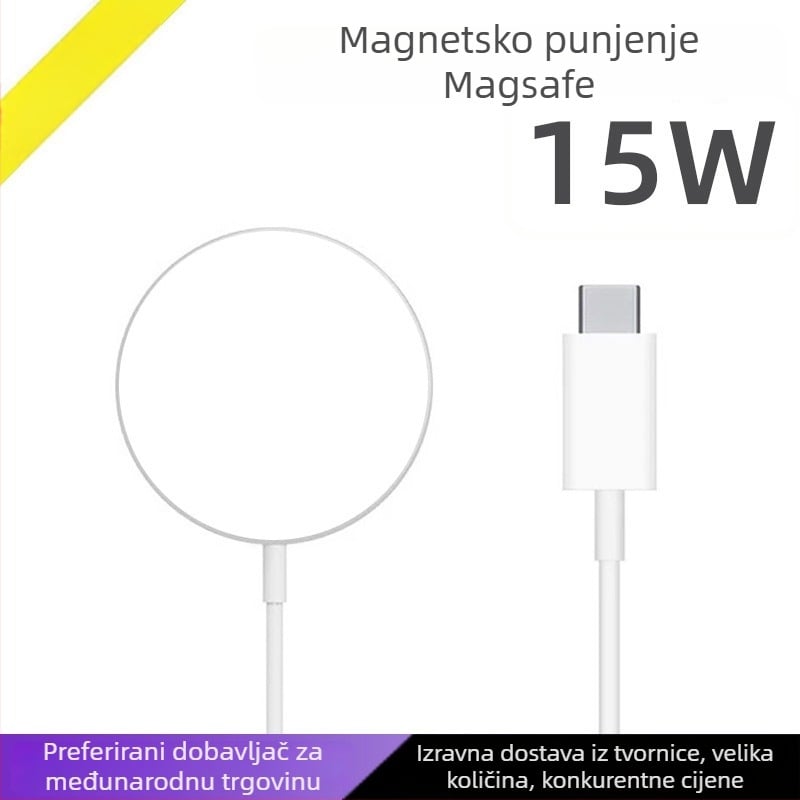 MagSafe bežični punjač s magnetskim držanjem za iPhone 12–16, 15W PD brzo punjenje, izlaz 2A