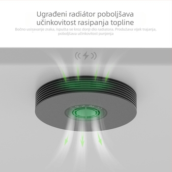 Bežični punjač 10W s ventilatorom za hlađenje, QC3.0 brzo punjenje, ulaz 12V, izlaz 2A