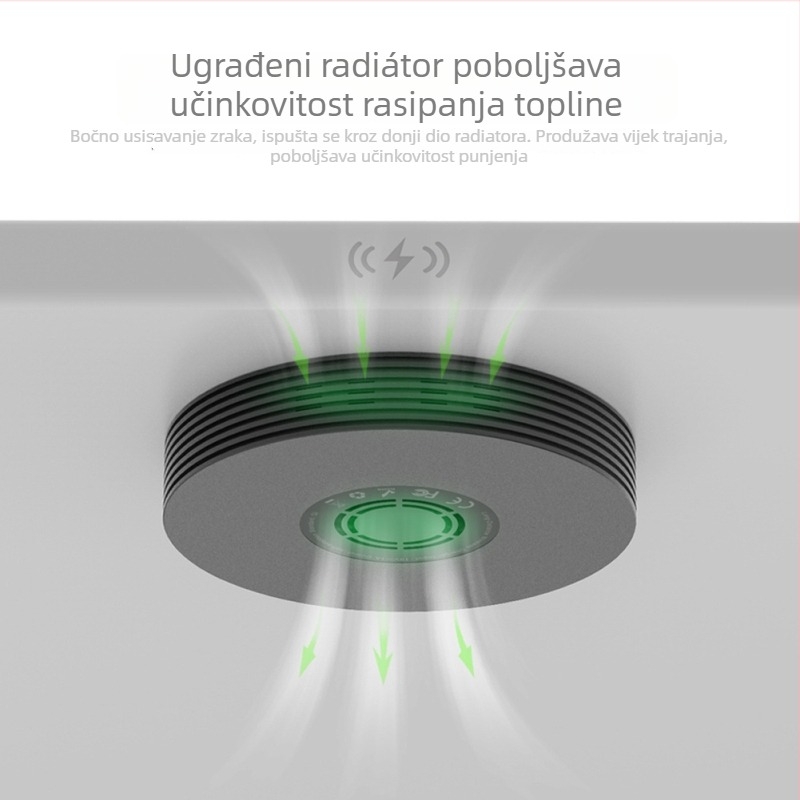 Bežični punjač 10W s ventilatorom za hlađenje, QC3.0 brzo punjenje, ulaz 12V, izlaz 2A