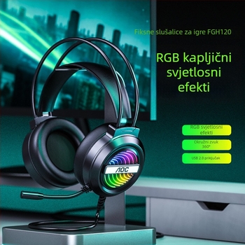 AOC GH120 Esports žični USB gaming headset za PC s mikrofonom, 40 mm pogonske jedinice, frekvencijski raspon 20–20000 Hz, kabel duljine 2 m