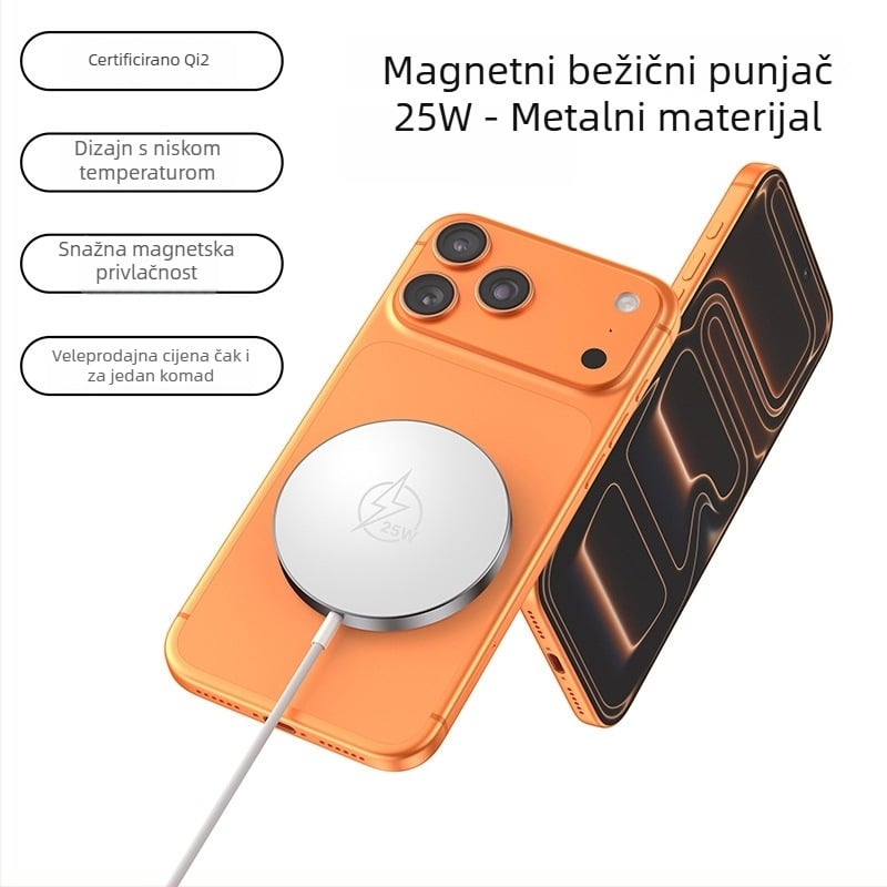 Magnetski bežični punjač, 25W, metal, Qi2.2 certificirani model, 2A izlaz
